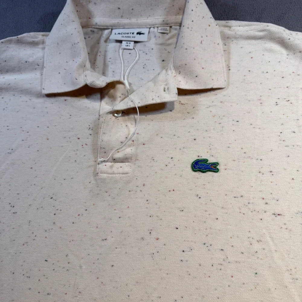 Lacoste Classic Fit Polo Shirt Mens Large Cream Multi Color Speckle Confetti L